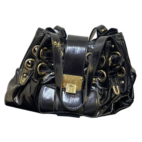 Jimmy Choo Black Patent Leather Bucket Bag With Gold Accents - Picture 1 of 12